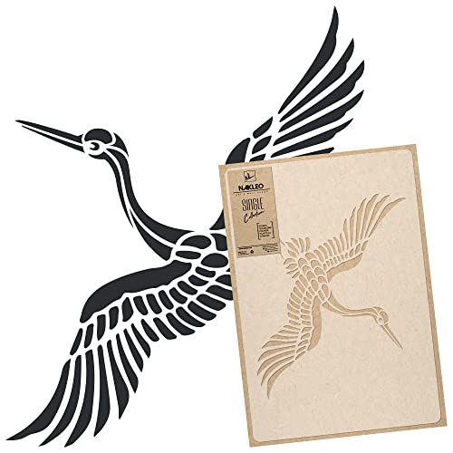 NAKLEO Große Malschablonen 43x64 cm, Japanisch Fliegender Kranich Art Deco Orientalisch Muster, Wiederverwendbare Kunststoff Wandschablone DIY Handwerk, Holz Möbel Boden Stoff von Nakleo