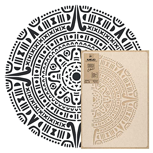 NAKLEO Mandala Große Malschablonen Durchmesser 59 cm - M, Aztekischer Kreis Geometrisches Ornament, Wiederverwendbare Kunststoff Wandschablone DIY Handwerk, Holz Möbel Boden Stoff von Nakleo
