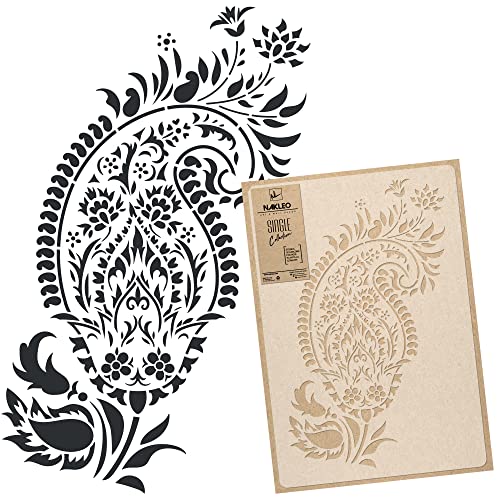 NAKLEO Große Malschablonen 43x64 cm, Paisley Türkisch Orientalisch Blumen Muster, Wiederverwendbare Kunststoff Wandschablone, Dekoration DIY Handwerk, Holz Wand Stoff Stein von Nakleo