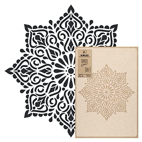 NAKLEO Mandala Große Malschablonen Durchmesser 39 cm - S, Hindu Quadratisches Geometrisches Ornament, Wiederverwendbare Kunststoff Wandschablone DIY Handwerk, Holz Möbel Boden Stoff von Nakleo