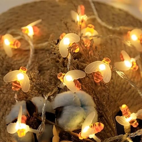 NLINIOZWN LED-Lichterkette mit Sternen, Kugel, kleine dekorative Lichter für Geburtstag, Schlafzimmer, Dekoration (kleine Biene, warme Farbe, 6 m, 40 Lichter, USB) von NLINIOZWN