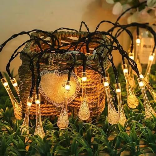 NLINIOZWN LED-Lichterkette mit Sternen, kleine dekorative Lichter für Geburtstag, Schlafzimmer, Dekoration (Wassertropfen, warme Farbe, 3 m, 20 Batterien, blinkend + Dauerlicht) von NLINIOZWN