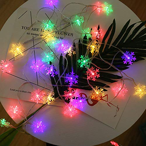 NLINIOZWN LED-Stern-Umgebungslichterkette, kleine dekorative Lichter für Geburtstag, Schlafzimmer, Dekoration (schöne Schneeflocke (farbig), 1,5 m Batterie mit 10 Lichtern) von NLINIOZWN