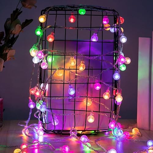 NLINIOZWN LED-Stern-Umgebungslichterkette, kleine dekorative Lichter für Geburtstag, Schlafzimmer, Dekoration (warme Kristallkugel (farbig), 10 m, 80 Lichter, USB) von NLINIOZWN
