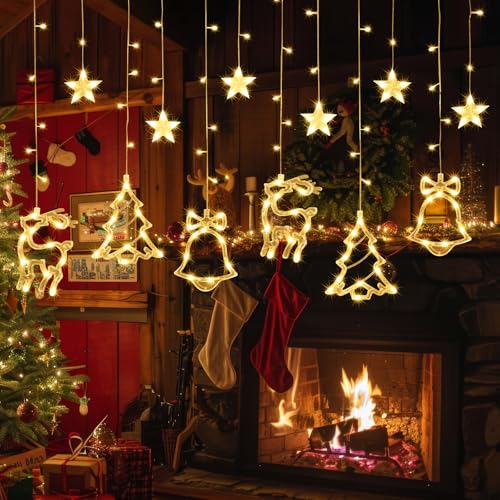 NLMWTI 8 Modi LED Weihnachtsbeleuchtung, 12er Set Weihnachtsdeko Fenster Lichter mit Saugnapf, 138 Leuchten LED Warmweiß Batteriebetrieb Weihnachtsbeleuchtung für Weihnachtsdeko von NLMWTI