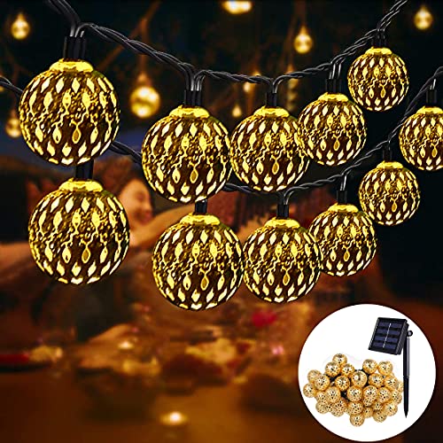 NLNEY Led Lichterkette Marokkanische, Solar 7M, 50 LED, 8 Modi, Wetterfest, Outdoor, 350 Lumen, 3000K, Warmweiß, Hochzeit, Garten, Party von NLNEY