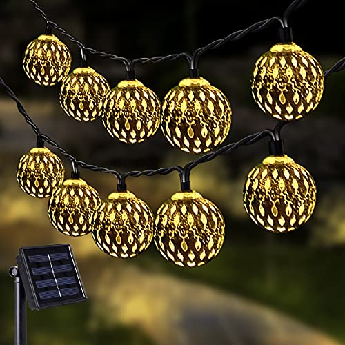 NLNEY 7M Kugel Led Lichterkette Solar Außen, Lichterkette Kugeln Aussen/Innen, 50LED Lichterketten 8 Modi Solar Wasserdicht Lichter für Garten Deko, Balkon, Weihnachten, Hochzeiten (Warmweiß) von NLNEY