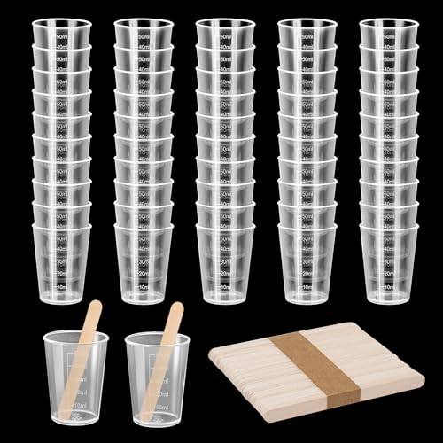 NLONLL 50 Stück Klein Messbecher Epoxidharz Mischbecher 50ml Kunststoff Messbecher mit Skala Clear Meßbecher mit 50 Stk Holzstäbchen Messbecher Set für Flüssigkeiten Harz Farbe Pigment Kochen NLONLL 50 Stück Klein Messbecher Epoxidharz Mischbecher 50ml Kunststoff Messbecher mit Skala Clear Meßbecher mit 50 Stk Holzstäbchen Messbecher Set für Flüssigkeiten Harz Farbe Pigment Kochen von NLONLL
