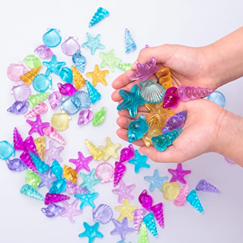 NLR [95stück 500g] Bunte Acryl Muschel/Muschel/Seestern Meerestiere Edelsteine, Strandurlaub | Schwimmbad Tauchen | Schatzsuche | Party Favor, Geschenk für Geburtstag/Weihnachten/Ostern Preise von NLR FUN