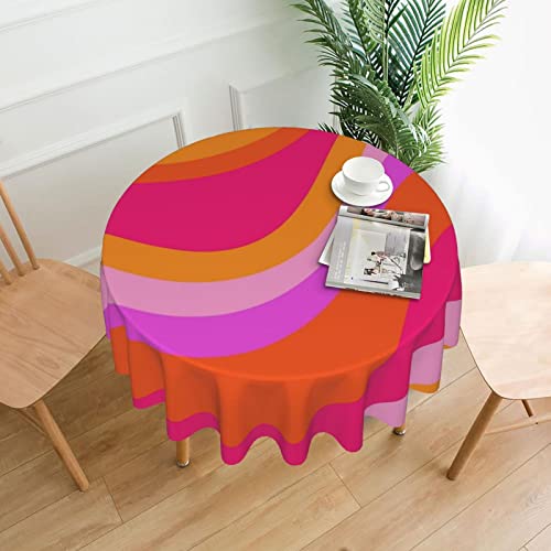 Runde Tischdecke im Retro-Stil der 70er Jahre, rosa und orange Wirbel, Wellen, abstraktes Muster, 152,4 cm, waschbar, wiederverwendbar, knitterfrei, schmutzabweisend für Küche, Abendessen, Party, Urla Runde Tischdecke im Retro-Stil der 70er Jahre, rosa und orange Wirbel, Wellen, abstraktes Muster, 152,4 cm, waschbar, wiederverwendbar, knitterfrei, schmutzabweisend für Küche, Abendessen, Party, Urla von NLWQEKV