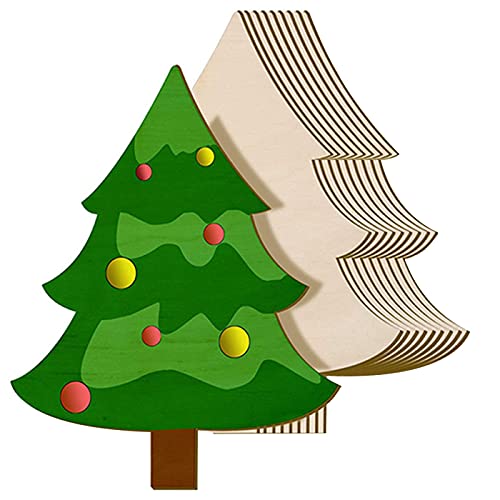 Zuzer 10PCS Weihnachtsbaum Tannenbaum Christmas Baum Hölzern Christmas Trees Decorations Holzscheiben Unbehandeltes Holz Basteln Holzplatte Unvollendete Holz Xmas Tree Weihnachtsdekoration von NN/B