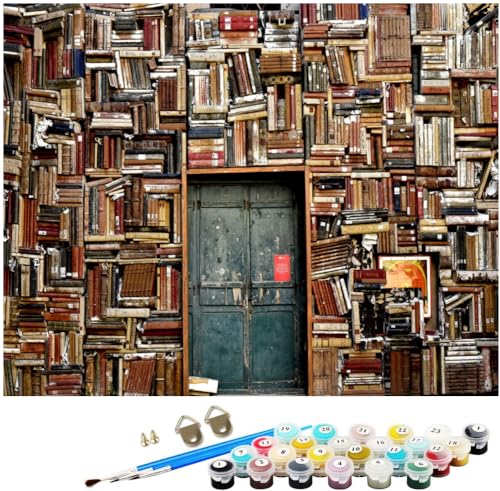 NNALEGS Malen Nach Zahlen Erwachsene Bibliothek 40X50Cm Diy Malen Nach Zahlen Kinder Leinwand,Acryl Paint By Numbers Kit Landschaft,Mit Rahmen,C14 von NNALEGS