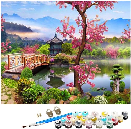 NNALEGS Malen Nach Zahlen Erwachsene Japanische Garten Landschaft 40X50CM Malen Nach Zahlen Leinwand Kinder Landschaft Malen Nach Zahlen Anfänger Set Groß,A19 von NNALEGS