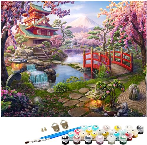 NNALEGS Malen Nach Zahlen Erwachsene Japanische Garten Landschaft 40X50Cm Mit Rahmen Malen Nach Zahlen Leinwand Kinder Landschaft Malen Nach Zahlen Anfänger Set Groß,A21 von NNALEGS