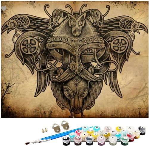 NNALEGS Malen Nach Zahlen Erwachsene Nordische Mythologie Wikinger Odins Raben 40X50CM Malen Nach Zahlen Leinwand Kinder Anfänger Set Groß Landschaft Bilder,A19 von NNALEGS