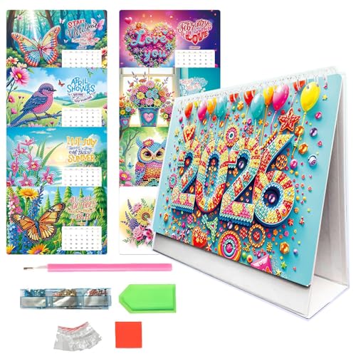 2026 DIY Special Shape Desktop Diamond Standing Calendar, DIY Diamond Art Painting 2026 Desk Calendar, for Home School, or Office (A) von NNBWLMAEE