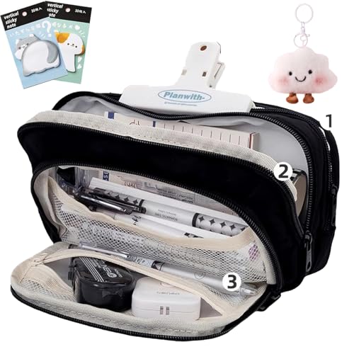 Big Capacity Pencil Case, 3 Compartments Simple Storage Aesthetic Pencil Case, Large Capacity Pencils Pouch, Handheld Pen Bag, for Students, Office Workers, Office Necessities (Black) von NNBWLMAEE