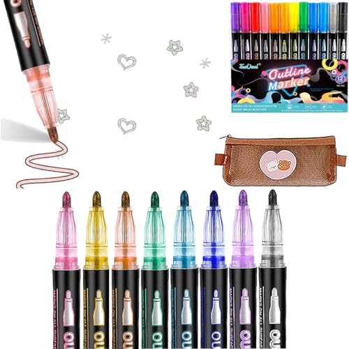 NNBWLMAEE Illuminateupon/Neattidyly Marker Pen for Highlight, Sakesfor Marker Pen, Double Line Outline Markers Pens, Outline Metallic Quick Dry Markers Pen, for Drawing and Scribbling (8 Pcs) von NNBWLMAEE