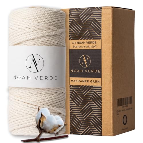 NOAH VERDE Makramee Garn, Anleitung für Tasche, Gürtel, Obst- & Gemüsenetz, 24-seitiges E-Book, Makramee Garn 3mm x 100m Beige 100% natürliche Baumwolle stark & robust Boho Deko Macrame Cord 3mm von NOAH VERDE