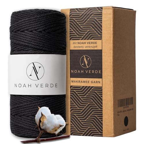 NOAH VERDE - 3mm x 100m Makramee Garn, Schwarz, Anleitung für Tasche, Gürtel, Obst- & Gemüsenetz, 24-seitiges E-Book, 100% Starkes reißfestes Baumwollgarn, DIY, Macrame Kordel Black, Cord, Wolle NOAH VERDE - 3mm x 100m Makramee Garn, Schwarz, Anleitung für Tasche, Gürtel, Obst- & Gemüsenetz, 24-seitiges E-Book, 100% Starkes reißfestes Baumwollgarn, DIY, Macrame Kordel Black, Cord, Wolle von NOAH VERDE