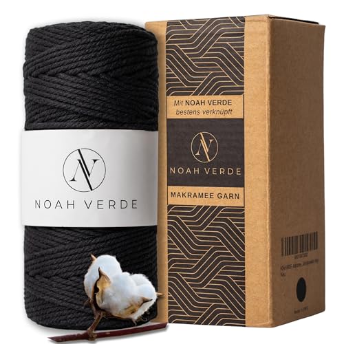 NOAH VERDE-Makramee Garn, Anleitung für Tasche, Gürtel, Obst- & Gemüsenetz, 24-seitiges E-Book, Makramee Garn 3mm x 100m Schwarz, 100% Starke Baumwolle, DIY Macrame Cord 3mm Black, Mutter Geschenk von NOAH VERDE