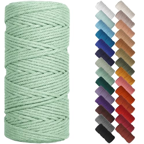 NOANTA Salbei-Makramee-Schnur, 3 mm x 90 m, farbiges Makramee-Seil, Baumwollseil, Makramee-Garn, bunte Baumwollkordel zum Aufhängen, Pflanzenaufhänger, Basteln, Stricken von NOANTA