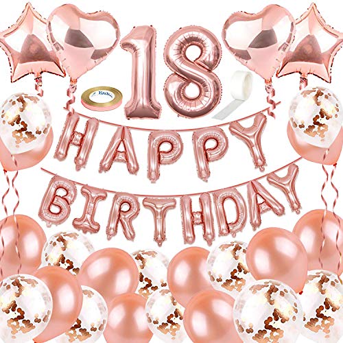 NOCHME Geburtstagsdeko Rosegold 18 für Mädchen, 41 Stück Geburtstag Deko Set,Happy Birthday Folienballon Girlande,10 Konfetti Luftballons und 10 Latex Balloon,Kindergeburtstag Dekoration für Frauen von NOCHME