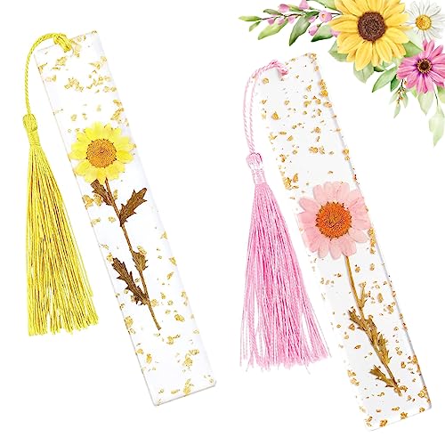 Lesezeichen Mädchen NOCHME 2er Getrocknet Blumen Lesezeich Mit Quasten, Epoxidharz Gepresst Blume Transparent Seitenlesemarker Für Damen Und Frauen, Gänseblümchen Lesezeichen Mädchen NOCHME 2er Getrocknet Blumen Lesezeich Mit Quasten, Epoxidharz Gepresst Blume Transparent Seitenlesemarker Für Damen Und Frauen, Gänseblümchen von NOCHME