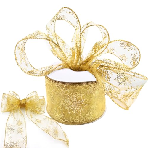NOCHME Geschenkband Weihnachten Breit Mit Drah Glitzernde Schneeflocken Schleifenband Weihnachtsband Bänder Weihnachtsdeko Hochzeit Verpacken Basteln Schleifen 30 Feet Gold NOCHME Geschenkband Weihnachten Breit Mit Drah Glitzernde Schneeflocken Schleifenband Weihnachtsband Bänder Weihnachtsdeko Hochzeit Verpacken Basteln Schleifen 30 Feet Gold von NOCHME