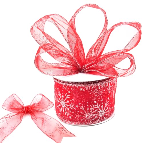 NOCHME Geschenkband Weihnachten Breit Mit Drah Glitzernde Schneeflocken Schleifenband Weihnachtsband Bänder Weihnachtsdeko Hochzeit Verpacken Basteln Schleifen 30 Feet Rot NOCHME Geschenkband Weihnachten Breit Mit Drah Glitzernde Schneeflocken Schleifenband Weihnachtsband Bänder Weihnachtsdeko Hochzeit Verpacken Basteln Schleifen 30 Feet Rot von NOCHME