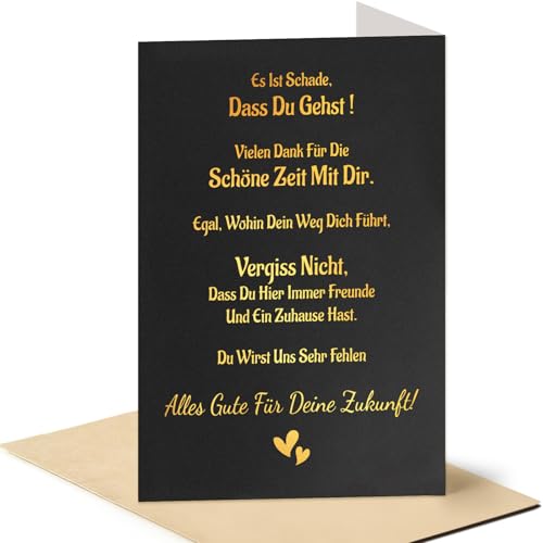 NOCHME Abschiedskarte kollegen Jobwechsel mit Umschlag Gold Schwarz 12x18cm Klappkarte Elegante Karte Kollege Abschied Rente für Kollegen Arbeitskollegen Kollegin Freunde Ruhestand von NOCHME