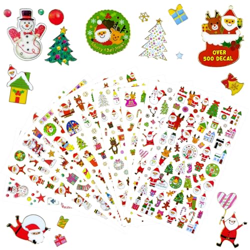 NOCHME Sticker Aufkleber Weihnachten 10 Bögen Über 500 Pvc Selbstklebende Randvergoldung Weihnachtsaufkleber Merry Christmas Weihnachtssticker Für Kinder Scrapbooking Kartenherstellung von NOCHME