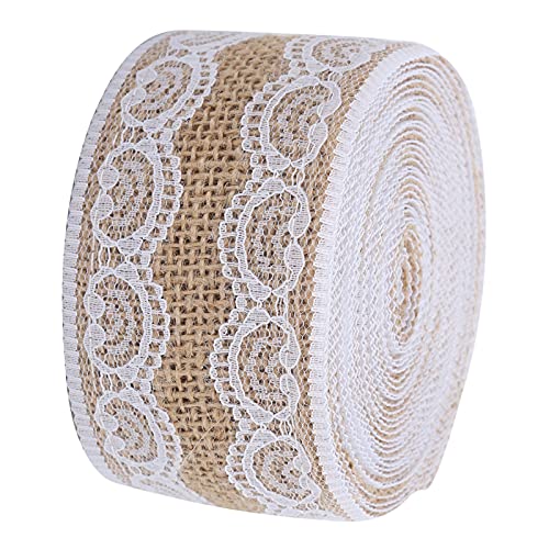 Juteband, 5,5 m, verschiedene Stile, Spitze, Jute, Rolle für Hochzeit, Party, Verpackung, industrielle Verpackung, Kunst (5 cm Spitze auf beiden Seiten) von NOENNULL
