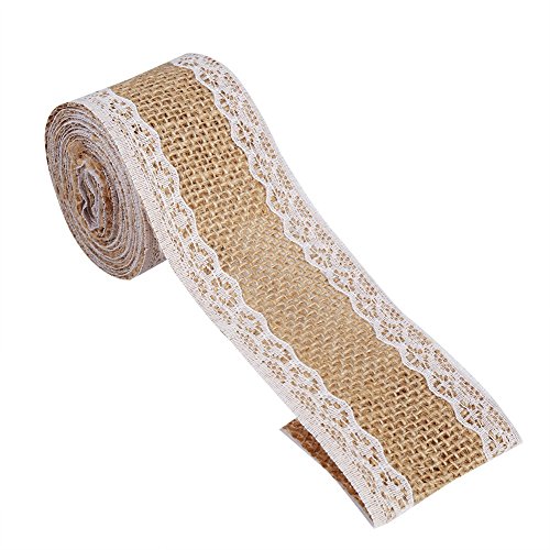 Juteband, Juteband mit weißer Spitze, Juteband, Juteband, Juteband, Juteband Rolle für hausgemachte Hochzeitsfeiern, Basteln, (1) von NOENNULL