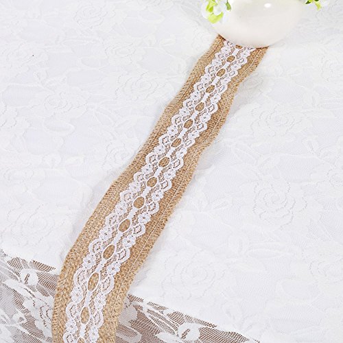 Juteband, Juteband mit weißer Spitze, Juteband, Juteband, Juteband, Rolle für hausgemachte Hochzeitsfeiern, Basteln, (5) von NOENNULL