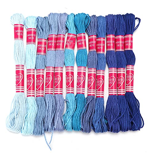 NOENNULL 12 Stück Bunte Stickerei Faden Steigung Helle Farbe Polyester Linie Kreuz Stich Faden Garn Gewinde Bulk für Hand Nähen Handwerk Stricken (Blaue Farbe) von NOENNULL