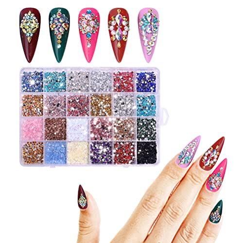 NOENNULL 3500 PCs Flache Harznagel -Strasssteine ​​- 24 Gitter Verschiedene Farben Nagel für Acrylnägel, Maniküre, DIY -Nägelkunstdekorationen (Ein -eins) von NOENNULL