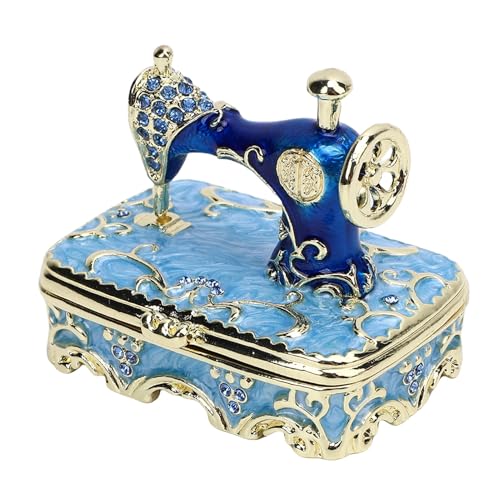 NOENNULL Vintage Nähmaschine Schmuckschatulle - Exquisite Zinklegierungstafel mit Multifunktionaler Aufbewahrung für Wohnkultur (Blau) von NOENNULL