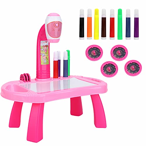 Zeichnungsprojektor für Kinder, Kunst und Handwerk, Zeichentisch mit 8 Farbstiften und 32 Fotos Cartoon-Muster, Perfekte Geschenke für Mädchen & Jungen (Rosa) von NOENNULL