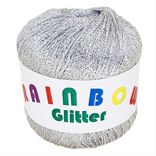 NOGA EFFEKTGARN GmbH - Silber Glitzer Bändchengarn Garn zum Häkeln und Stricken, 25 Gramm, 100 Meter Lauflänge, 2 mm Nadelstärke, 80% Viskose, 20% Polyester von NOGA EFFEKTGARN GmbH
