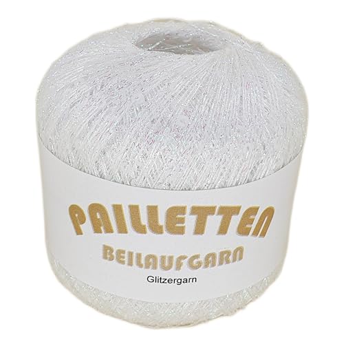 Pailletten Beilaufgarn auf 25 Gramm Knäuel in der Farbe Weiß-Irisé mit Pailletten in Weiß Pailletten Beilaufgarn auf 25 Gramm Knäuel in der Farbe Weiß-Irisé mit Pailletten in Weiß von NOGA EFFEKTGARN GmbH