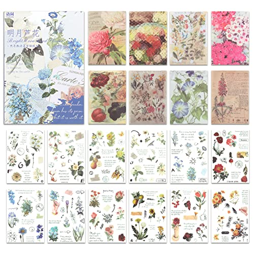 NOGAMOGA Blumen Washi Sticker für Scrapbooking, Journaling-Zubehör Vintage Ephemera Aufkleber Buch, Set mit 20 Blättern, 15,0 cm × 10,5 cm - Blau von NOGAMOGA