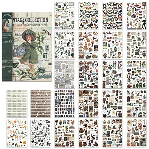 NOGAMOGA Junk Journal Aufkleber, Scrapbooking-Zubehör, Vintage Journaling Sticker, Satz mit 24 Blättern, 17 cm × 24 cm - Grün von NOGAMOGA