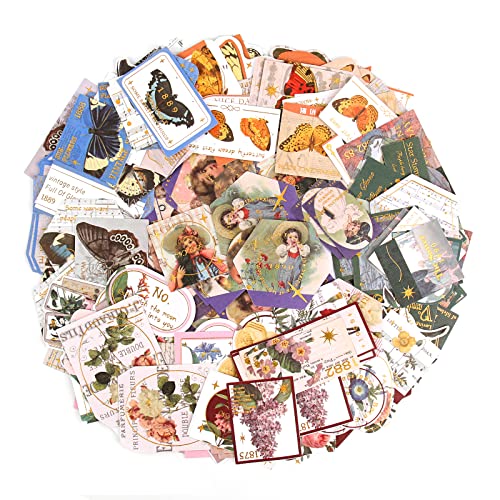 NOGAMOGA Scrapbooking Sticker Set - Vintage Schmetterling und Botanische Aufkleber (240 Stück), Dekorative Bunte Sortierte Retro Washi Stickers für Basteln, Bullet Journal, Karten von NOGAMOGA
