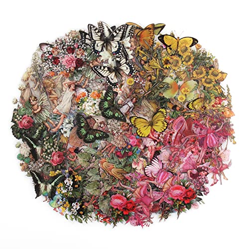 NOGAMOGA Transparente Blumenfeen-Aufkleber, Vintage Feen-Aufkleber Blumen Sticker für Scrapbooking, Ephemera für Junk Journals - 160 Stück (Frühlingsfee) von NOGAMOGA