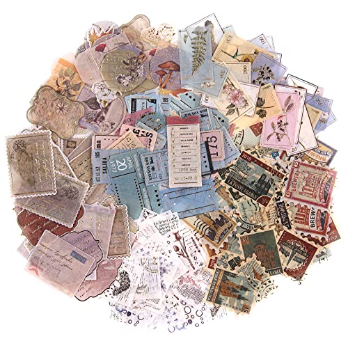 NOGAMOGA Vintage Scrapbooking Aufkleber 240 Stück Antike Stempel Washi Sticker für Bullet Journal Grußkarten Bastel, 6 Stile, Pflanzen Blumen Reisen von NOGAMOGA