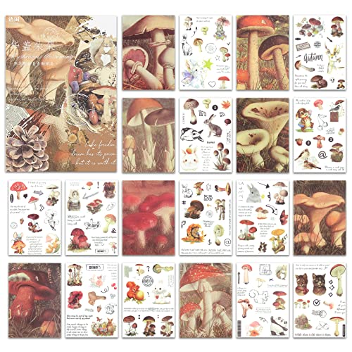 NOGAMOGA Washi Sticker für Scrapbooking, Journaling-Zubehör Vintage Ephemera Aufkleber Buch, Set mit 20 Blättern, 15,0 cm × 10,5 cm - Braun (Pilze und Kaninchen) von NOGAMOGA