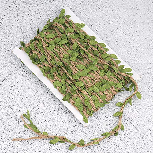 Natur Jute-Schnur, NogaMoga 20m Sackleinen Blattband mit Künstlichen Rebengrünen Blättern für DIY Handwerk, Floristik, Hochzeitsdekoration, Haus, Garten Kunstwerke und Kunst-Handwerk von NOGAMOGA