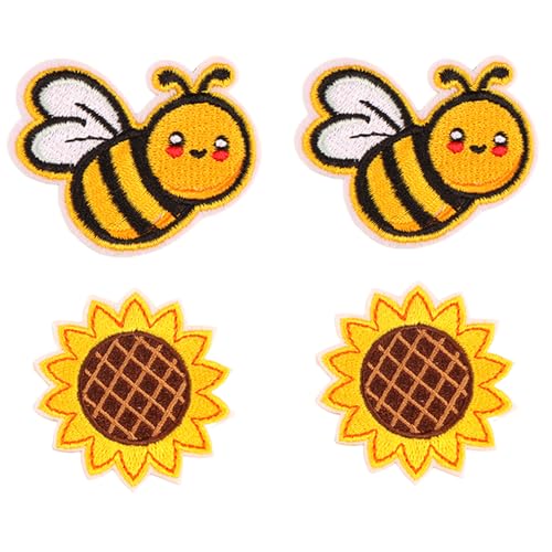 NOIAFZY Niedliche Cartoon-Bienen-Stickerei-Flicken – waschbare Aufnäher zum Aufbügeln für Kleidung, T-Shirt, Kissen, Tasche, DIY-Zubehör mit niedlichem Vintage-Design, 4 Stück NOIAFZY Niedliche Cartoon-Bienen-Stickerei-Flicken – waschbare Aufnäher zum Aufbügeln für Kleidung, T-Shirt, Kissen, Tasche, DIY-Zubehör mit niedlichem Vintage-Design, 4 Stück von NOIAFZY