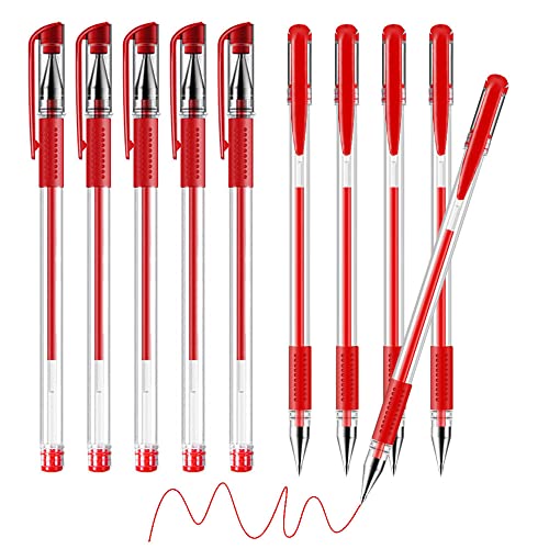 10 Stück Gel Kugelschreiber Tintenroller Rot Gelschreiber Set Premium Gelstifte 0,5 mm Rollerball Stifte Gel Stift Stabilo Ball Pen für Schulbüro,Schreiben,Schulsachen,Schnell Trocknende von NOKDAL